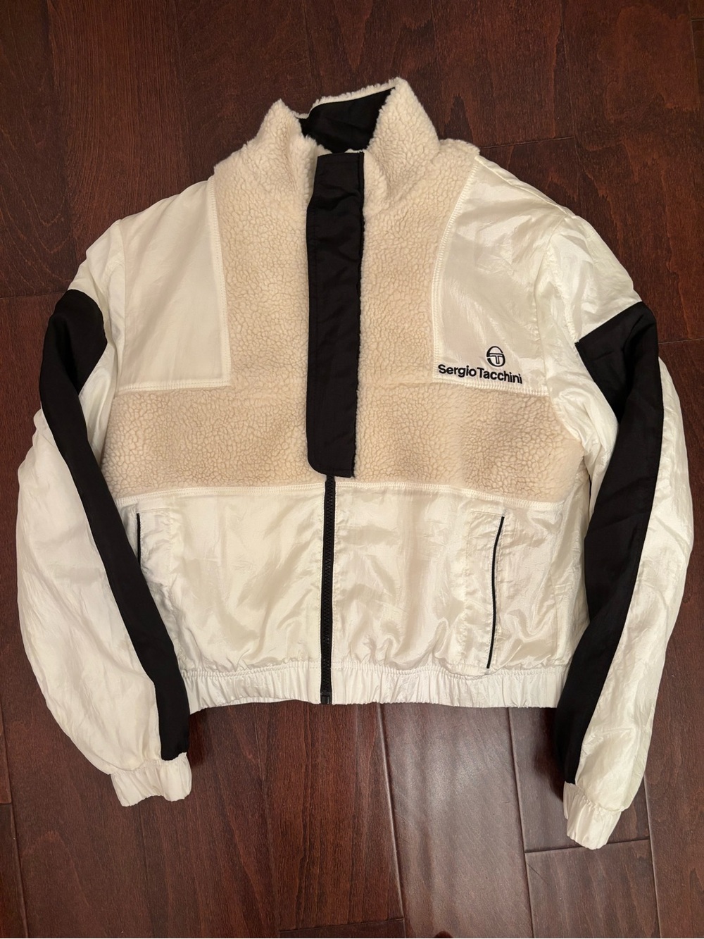 Sergio Tacchini Cream & Black Sherpa-Trim Zip Jacket